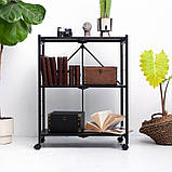 Стелаж на 3 полиці металевий складаний на колесах чорний, фото 7