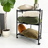 Стелаж на 3 полиці металевий складаний на колесах чорний, фото 9