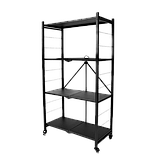 Стелаж на 4 полиці металевий складаний на колесах чорний, фото 2