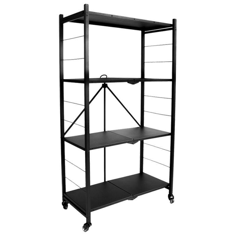 Стелаж на 4 полиці металевий складаний на колесах чорний, фото 1