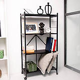 Стелаж на 4 полиці металевий складаний на колесах білий, фото 3