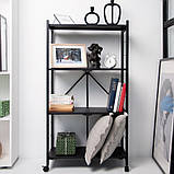 Стелаж на 4 полиці металевий складаний на колесах білий, фото 5