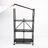 Стелаж на 4 полиці металевий складаний на колесах чорний, фото 3