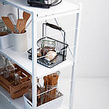 Стелаж на 4 полиці металевий складаний на колесах білий, фото 9