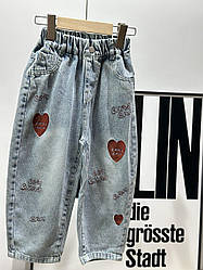 Джинси для дівчинки на резинці із серцем Синій 8807, 49, T.X.G.E, Синій, Для дівчаток, Весна Осінь, 110