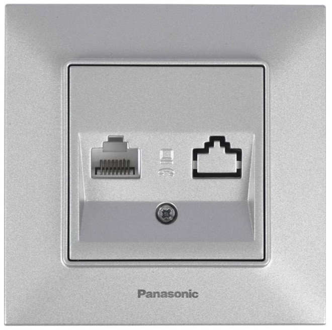 Розетка комп'ютерна RJ45 Panasonic Arkedia Slim CAT6e срібло, фото 1