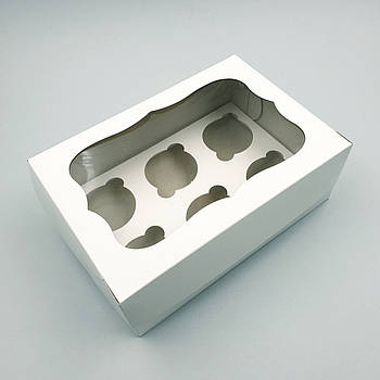 Коробка для капкейків на 6 шт. з віконцем (звичайний картон) 25х17х9 см