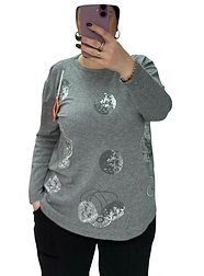 Стильна жіноча трикотажна туніка з довгим рукавом і абстрактним принтом зі стразами