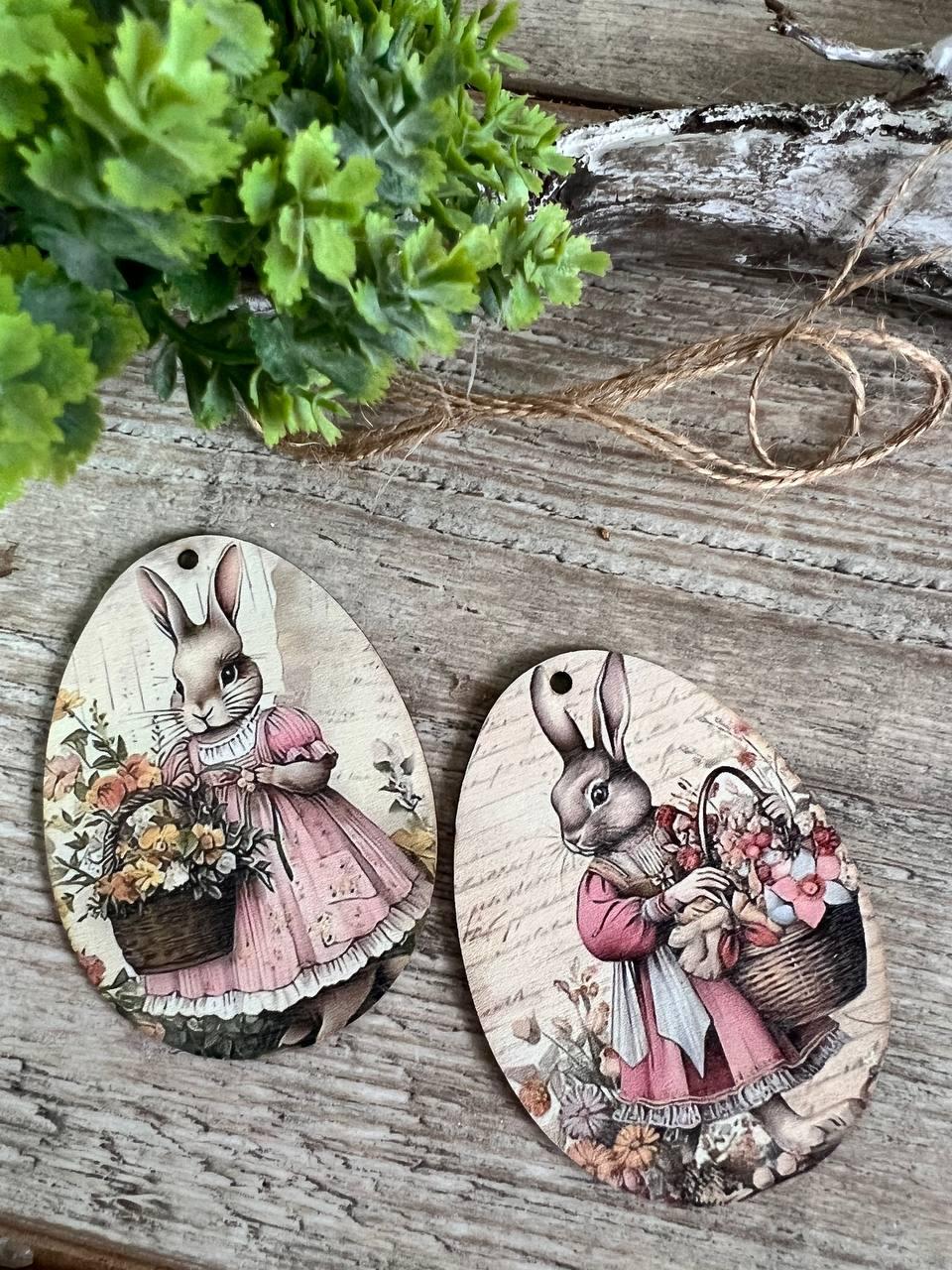 Дерев"яна підвіска яйце з кроликом 1 шт/уп, h 8х6 см, фото 1