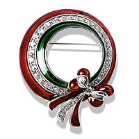 Брошка сріблястого кольору бантик із білими кришталевими камінчиками покрита кольоровою емаллю розмір виробу 50Х40 мм