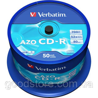 Диск CD Verbatim 700Mb 52x Cake box 50 Crystal AZO (43343) - оригінал