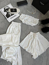 Шовкова жіноча піжама трійка спокусливий жіночий одяг для дому Топ шорти штани шовк на подарунок VS 44/46, Молочний