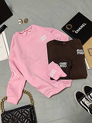 Жіночий базовий теплий світшот MIU MIU батник тринити на флісі толстовка носочки з лого в подарунок VS