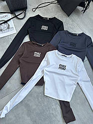 Жіночий базовий повсякденний лонгслів MIU MIU що обтягує прогулянковий кроп топ довгий рукав кофта дайвінг VS