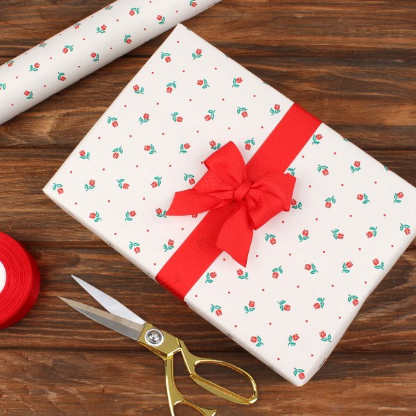 Подарунковий папір в рулоні (0,7х8м) "Троянда маленька на білому", фото 1