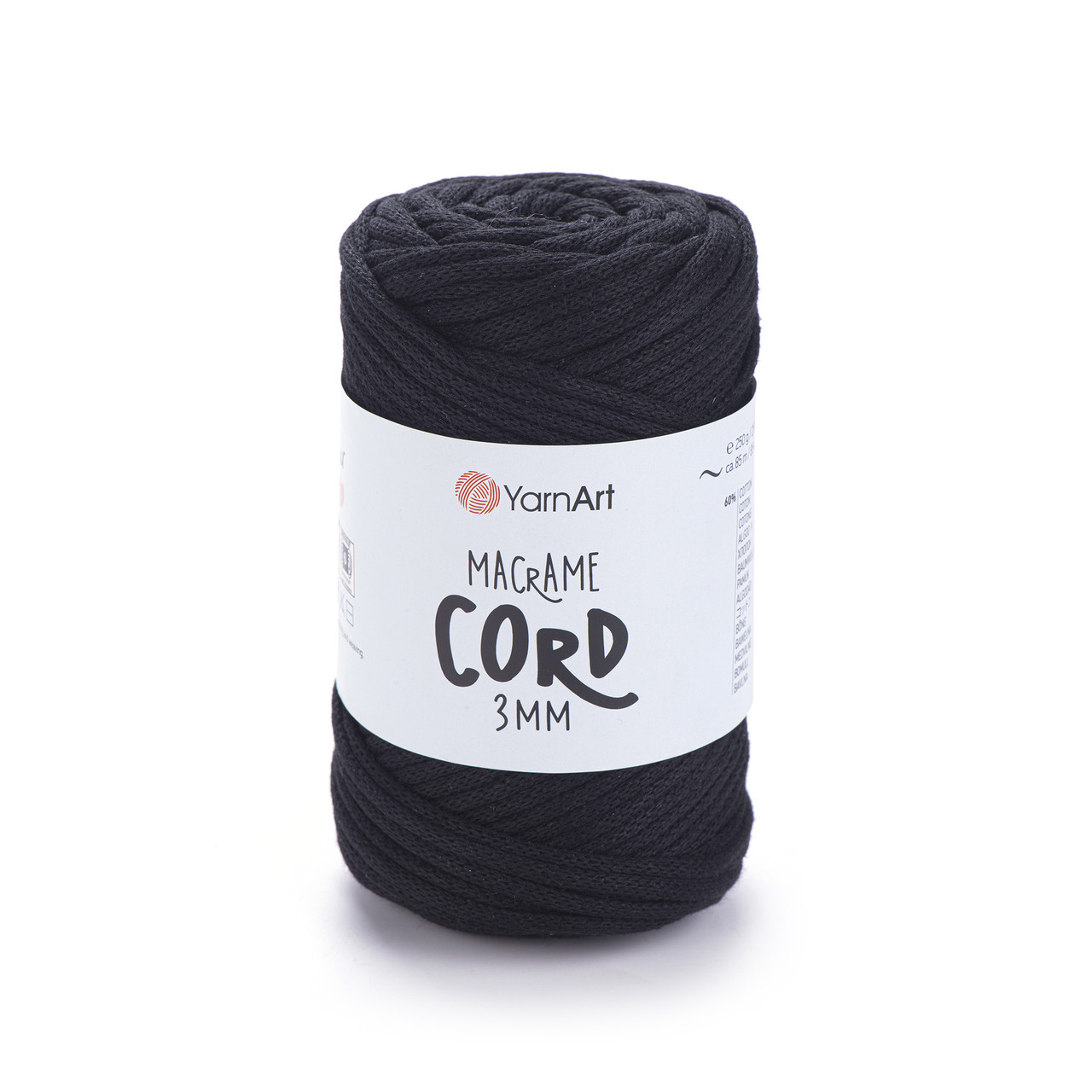 Пряжа Yarnart Macrame Cord 3 мм № 750 чорний (Ярнарт Макраме корд 3 мм), фото 1