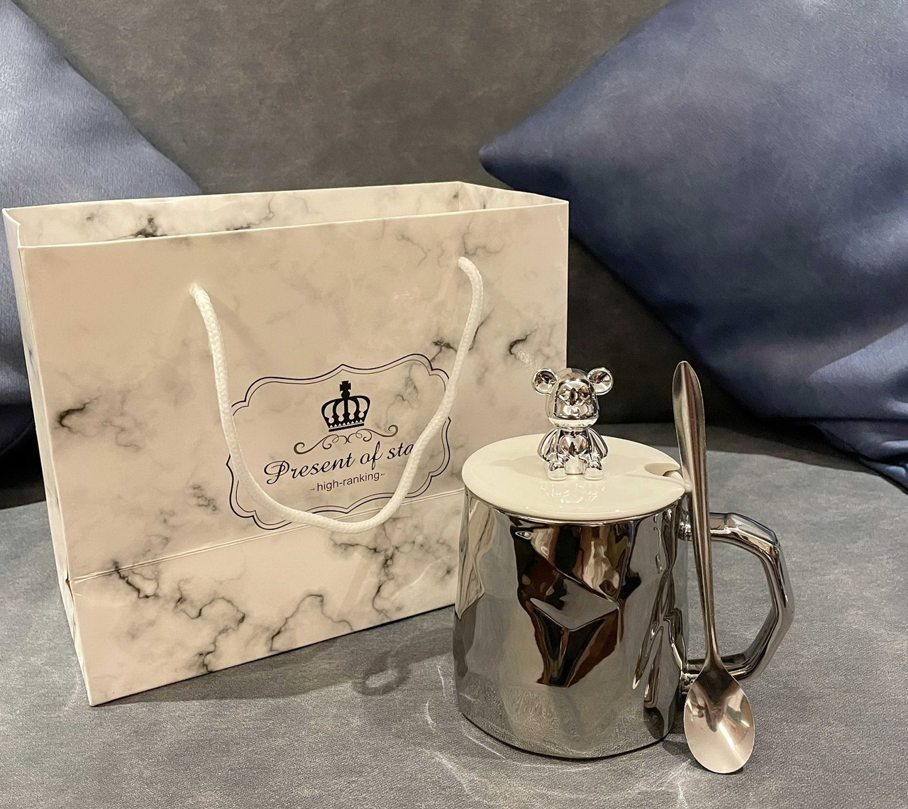 Подарункова чашка з ложкою Bear Silve у преміальній упаковці, фото 1