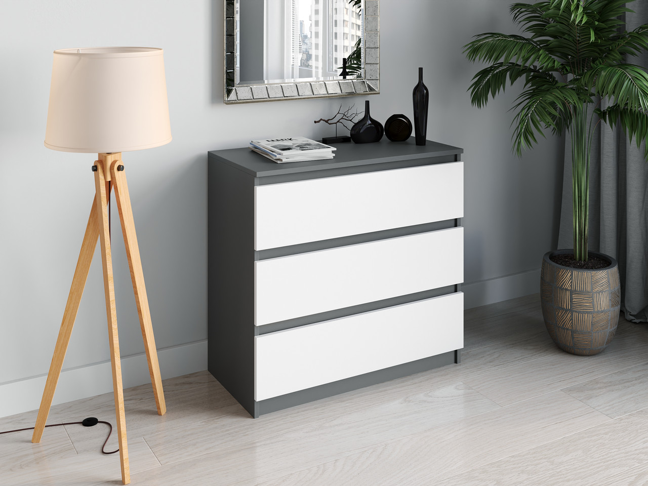 Комод на 3 ящика Moreli T-214 Ш 800 / В 755 / Г 400 Антрацит-Білий