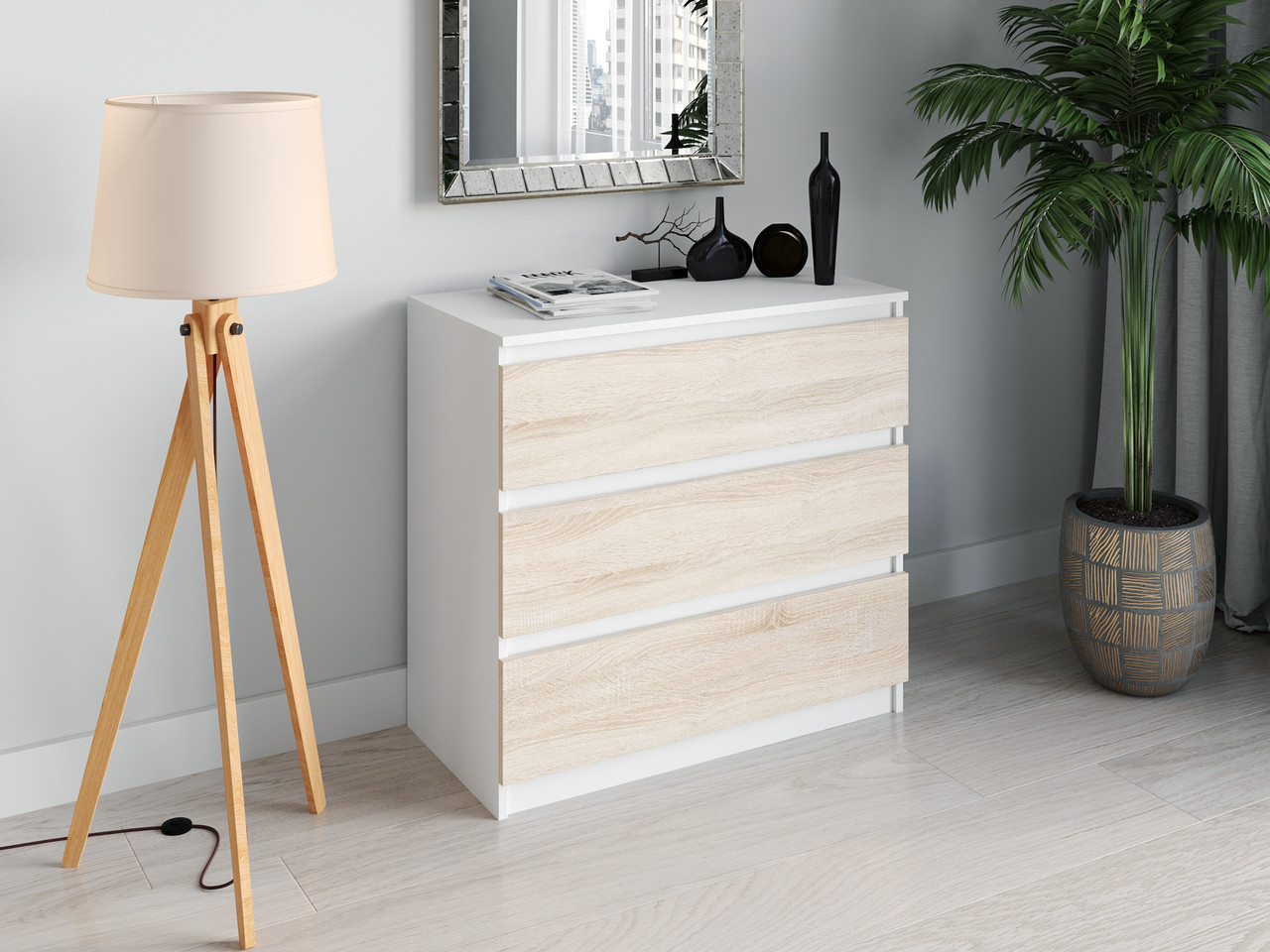 Комод на 3 ящика Moreli T-214 Ш 800 / В 755 / Г 400 Білий-Дуб сонома
