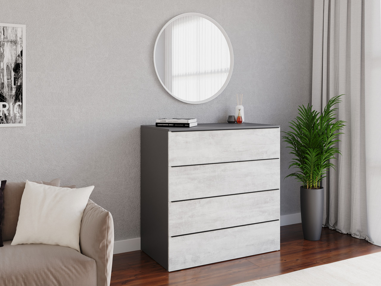 Комод на 4 ящика Moreli TX-4 Ш 1000 / В 1014 / Г 544 Антрацит-Бетон