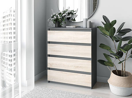 Комод на 4 ящика Moreli T-215 Ш 800 / В 980 / Г 400 Антрацит-Дуб сонома, фото 1