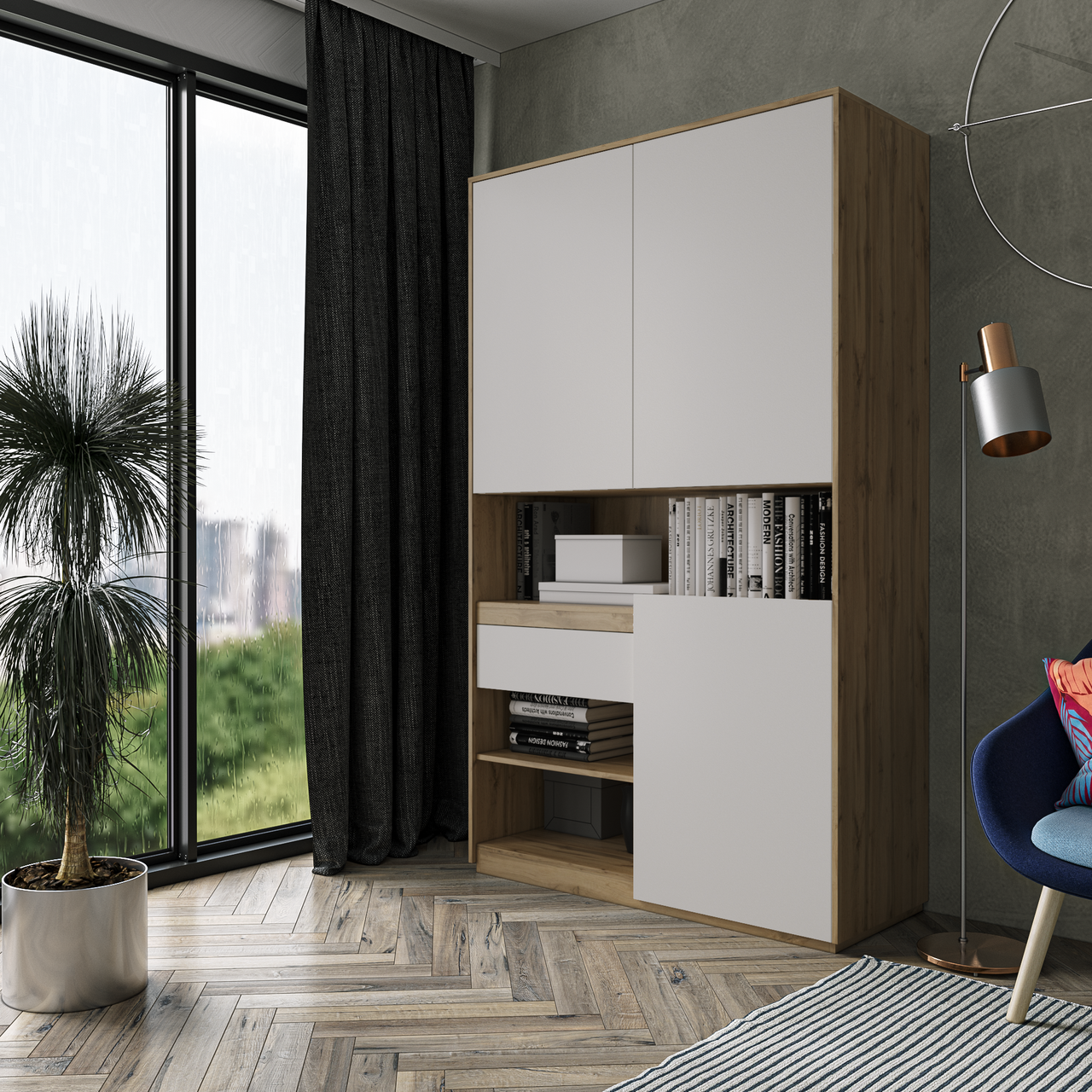 Шафа для книг та документів RS-1. Фурнітура BLUM Ш1242 / В2100 / Г500 Дуб аппалачі-Білий
