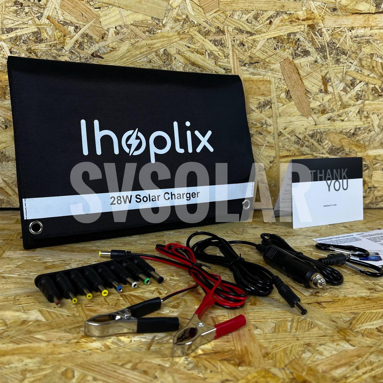 Складна, портативна сонячна панель IHOPLIX 28Вт 18В водонепроникна складна з Type C USB