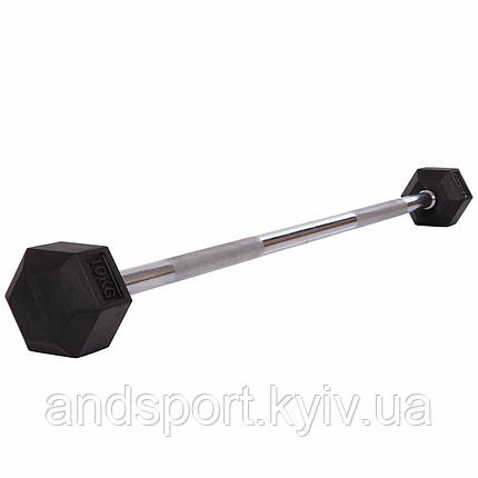 Штанга фіксована пряма прогумована Record Rubber Hexagon Barbell TA-6230-10 довжина-95см 10кг Код TA-6230-10, фото 1