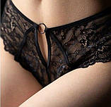 Жіночі чорні трусики з бантиком на попі, мереживні трусики-стрінги на високій посадці розмір 44-46, фото 2