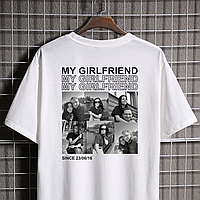 Чоловіча футболка з колажем на спині My girlfriend. Якісна чоловіча футболка
