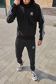 Чоловічий спортивний костюм Adidas на флісі для спорту відпочинку костюм повсякденне худі та штани чорного кольору