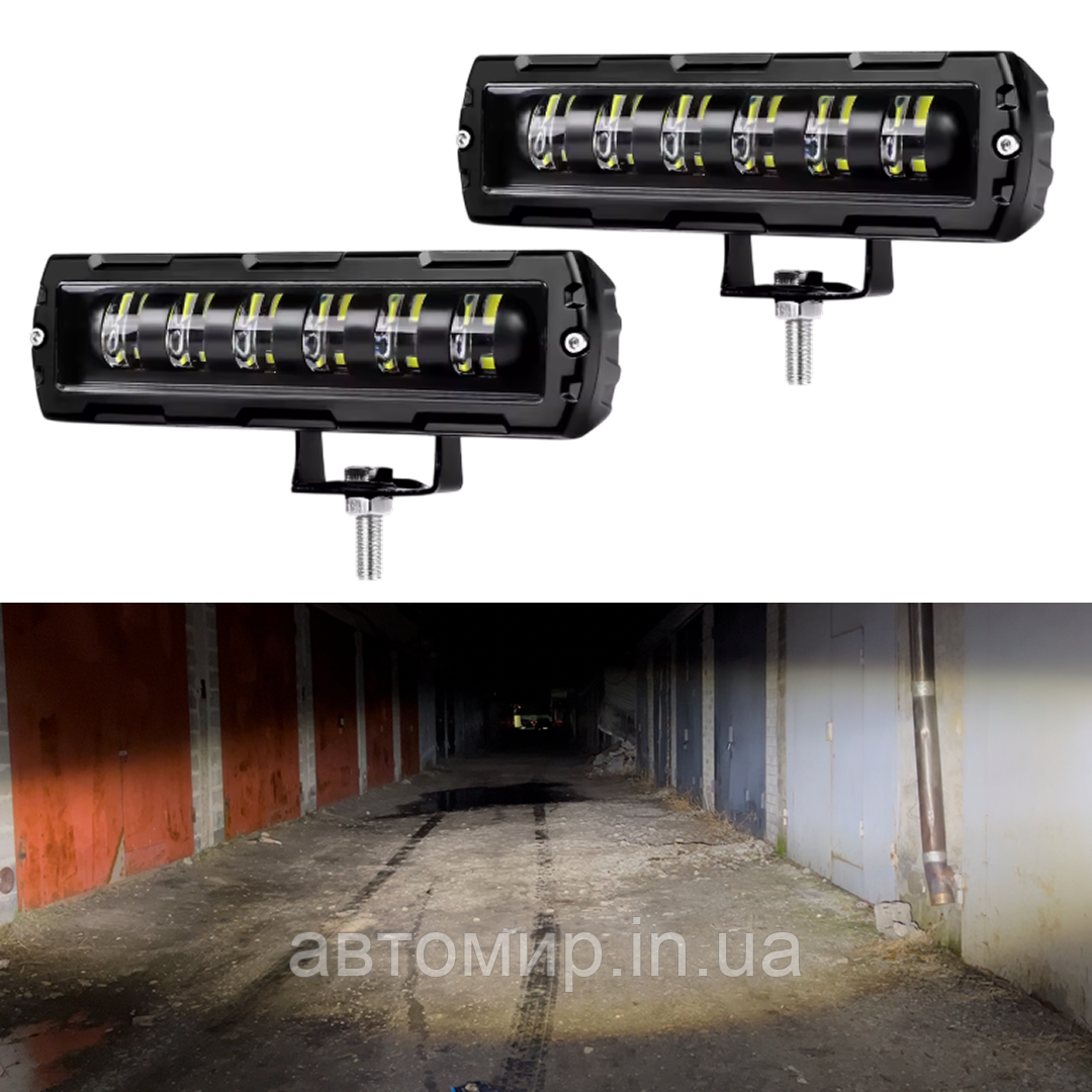 Додаткова світлодіодна LED лід міні/mini фара 18W на 6 лінз із чіткою СТГ білого кольору (2 шт)