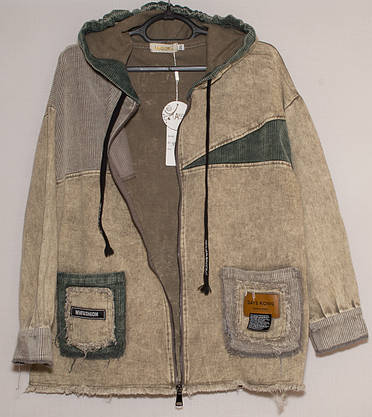 Джинсовий кардиган-кутрка oversized батал коттон 2XL,3XL,4XL,5XL беж, фото 2