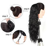Хвіст для волосся чорний хвилястий зі штучного волокна довгий 70 см з можливістю регулювання, фото 7