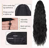 Хвіст для волосся чорний хвилястий зі штучного волокна довгий 70 см з можливістю регулювання, фото 8