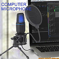 USB мікрофон RGB підсвітка для стрімінгу запису подкастів професійний конденсаторний звук студія ноутбук ПК геймінг Discord Zoom