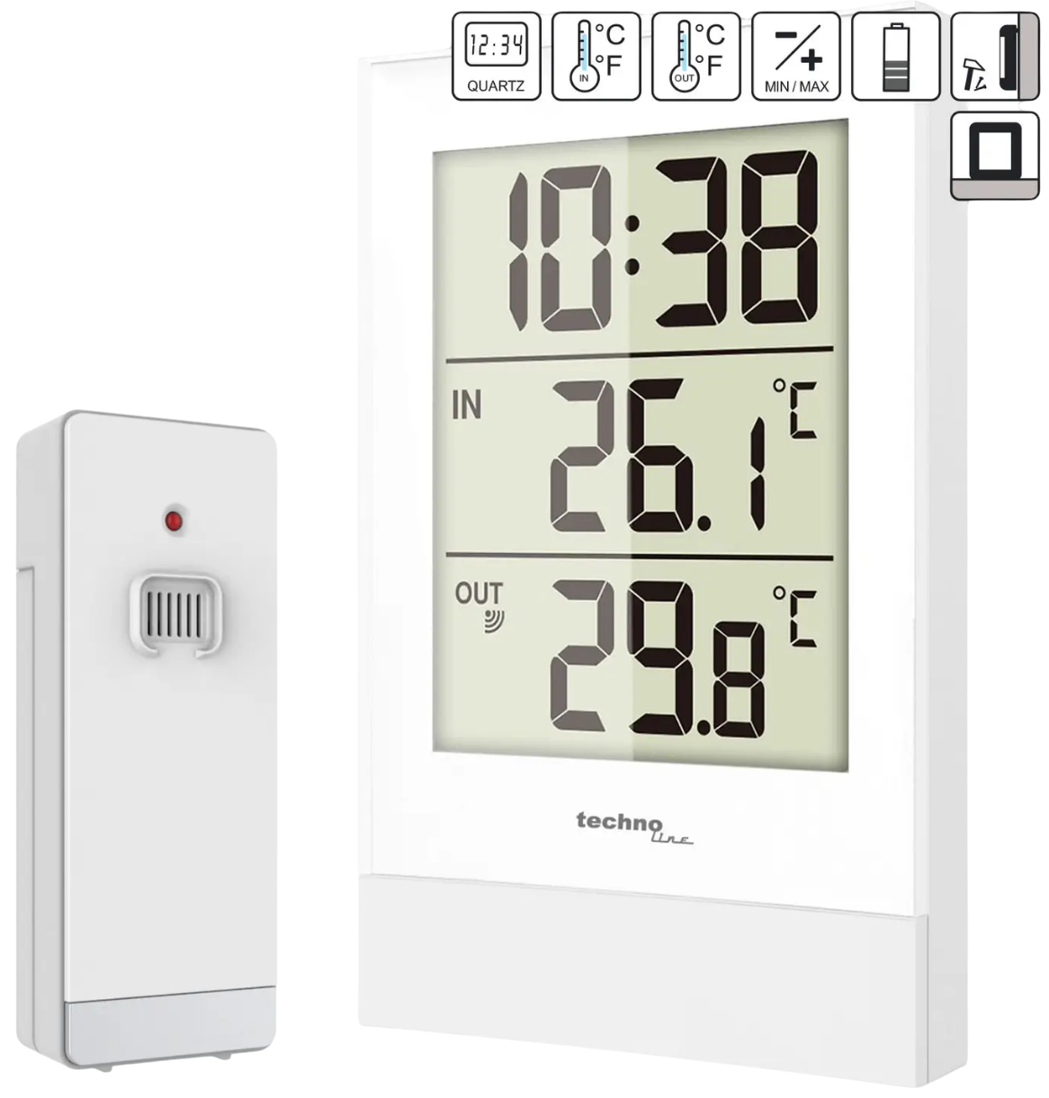 Кімнатний електронний термометр з безпровідним датчиком Technoline WS9178 (White)