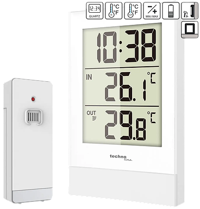 Кімнатний електронний термометр з безпровідним датчиком Technoline WS9178 (White), фото 1
