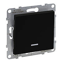 Вимикач одноклавішний з підсвіткою 10А автоматичні клеми, Legrand SUNO чорний (721411)