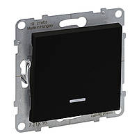 Перемикач одноклавішний з підсвіткою 10А автоматичні клеми, Legrand SUNO чорний (721416)