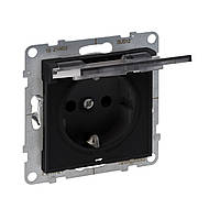 Розетка 2К+З з кришкою 16А, 250В автоматичні клеми, Legrand SUNO чорний (721427)