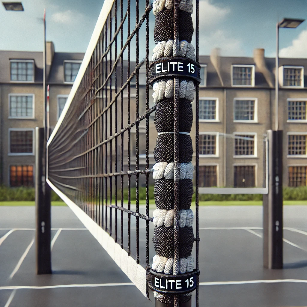 Сітка для волейболу безвузлова "Еліт 15" з шнуром, сітка волейбольна, чорно-біла, фото 1