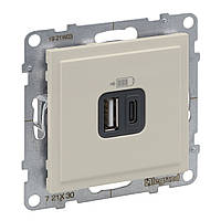 Розетка USB Тип А+C 12Вт+15Вт 5В, Legrand SUNO cлонова кістка (721230)