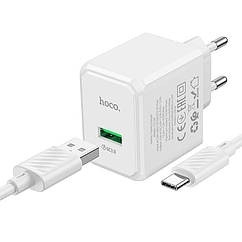 Мережевий зарядний пристрій Hoco CS12A Ocean QC3.0 EU набір з кабелем USB - Type-C