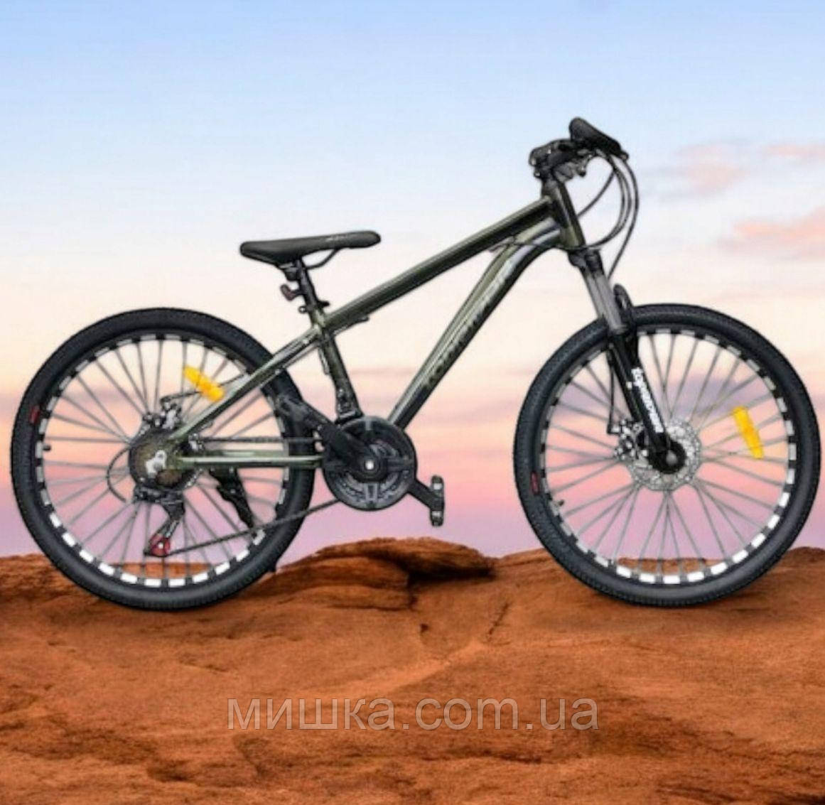 Велосипед алюмінієвий гірський колеса 24" рама 14", TopRider-680 хакі + крила у подарунок!