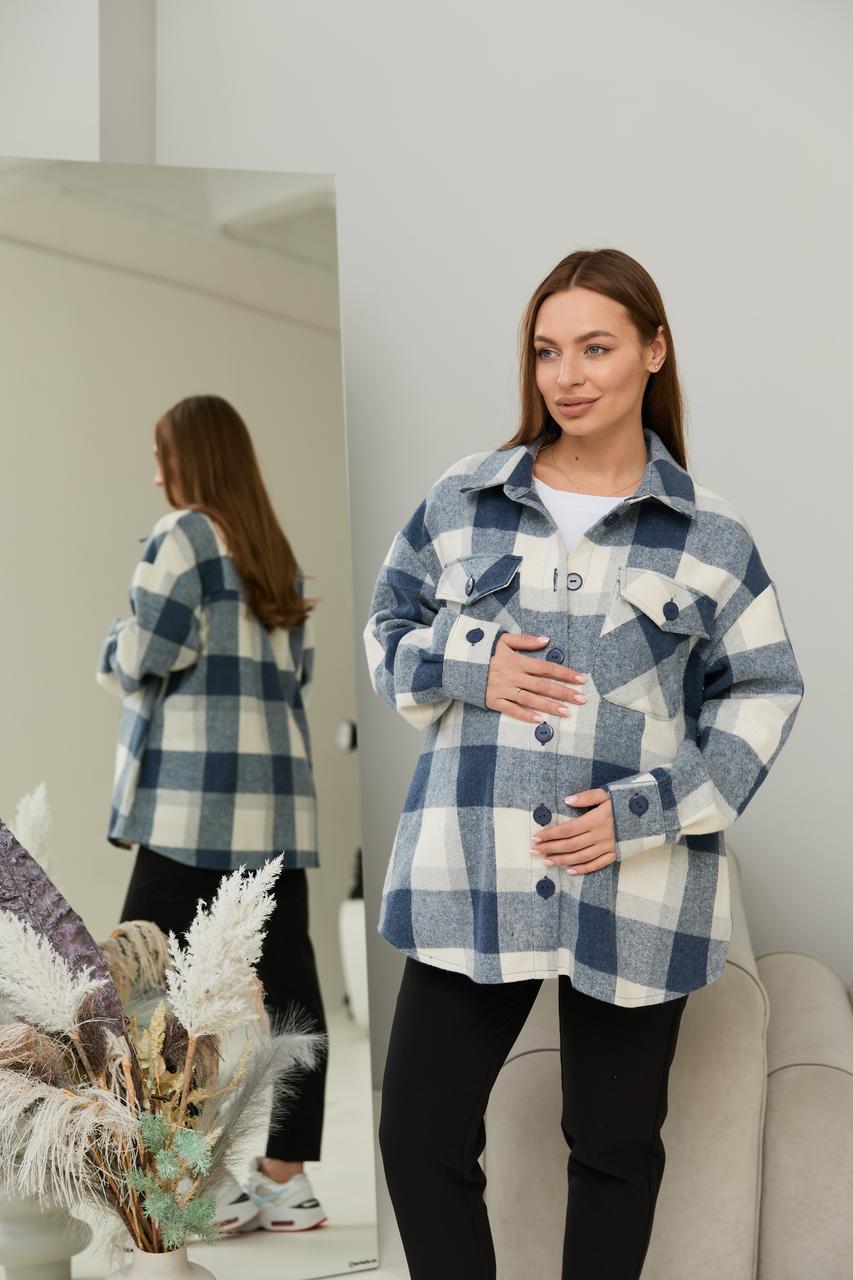 Тепла сорочка у клітину Monaco для вагітних, денім, фото 1