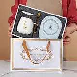 Чашка керамічна на підставці з підігрівом і ложечкою в комплекті в подарунковому пакованні УЦІНКА, фото 2