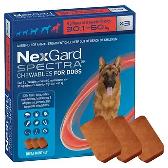 НЕКСГАРД СПЕКТРА 30-60 кг жувальні таблетки, для профілактики та лікування собак від бліх, кліщів, гельмінтів