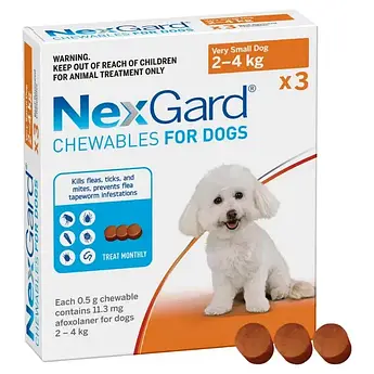 НЕКСГАРД 2-4 кг жувальних таблеток, для профілактики та лікування собак від бліх та кліщів