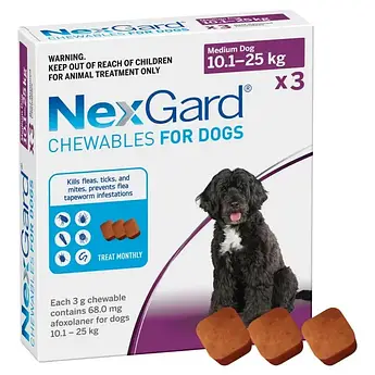НЕКСГАРД 2-4 кг жувальних таблеток, для профілактики та лікування собак від бліх та кліщів 3 таб.